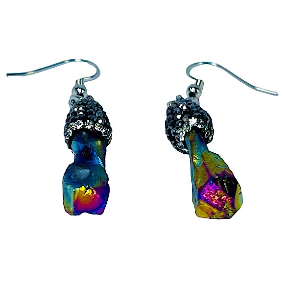 Iridescent Stone Pendants With Rhinestones earrings  NEW - Picture 5 of 6